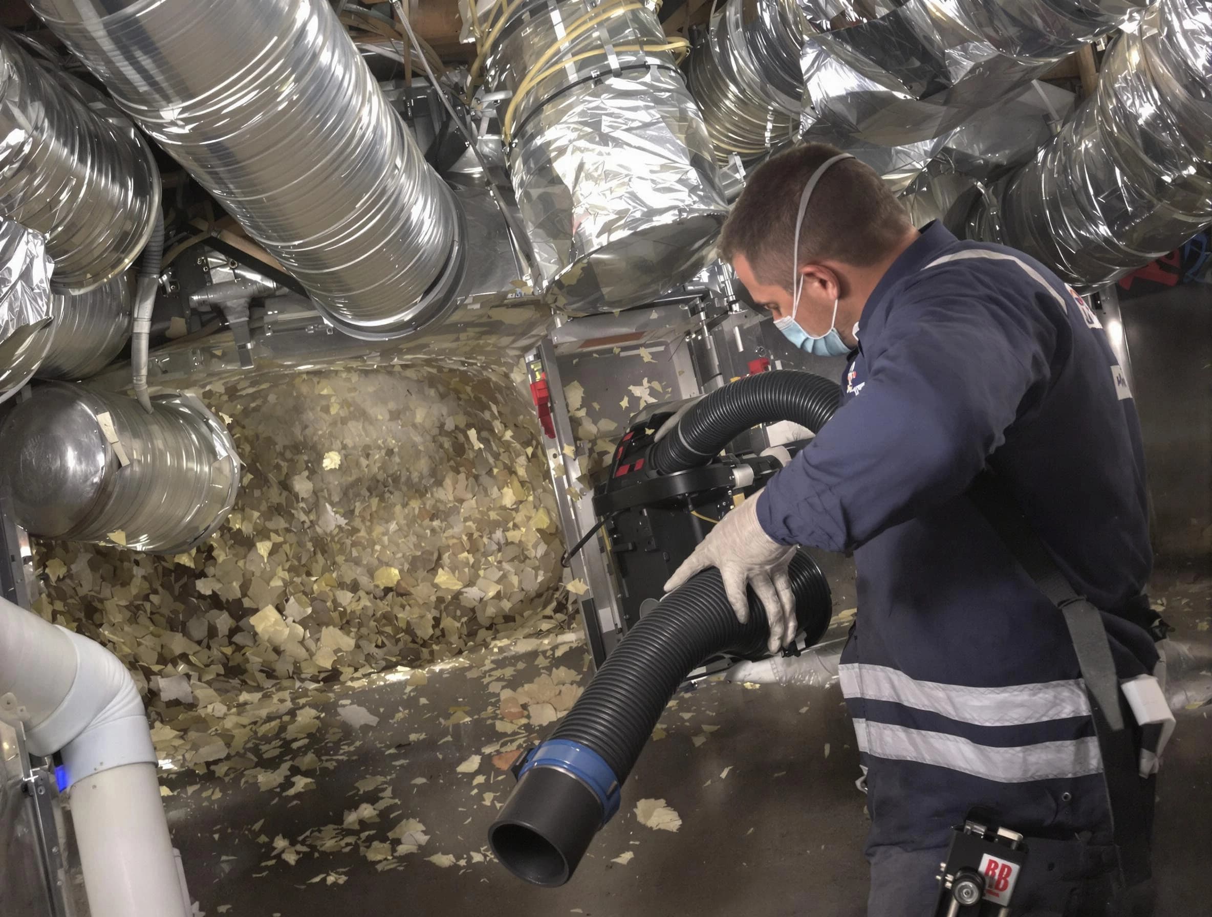 Hooper Air Duct Cleaning specialist operating negative pressure cleaning equipment for thorough duct maintenance in Hooper