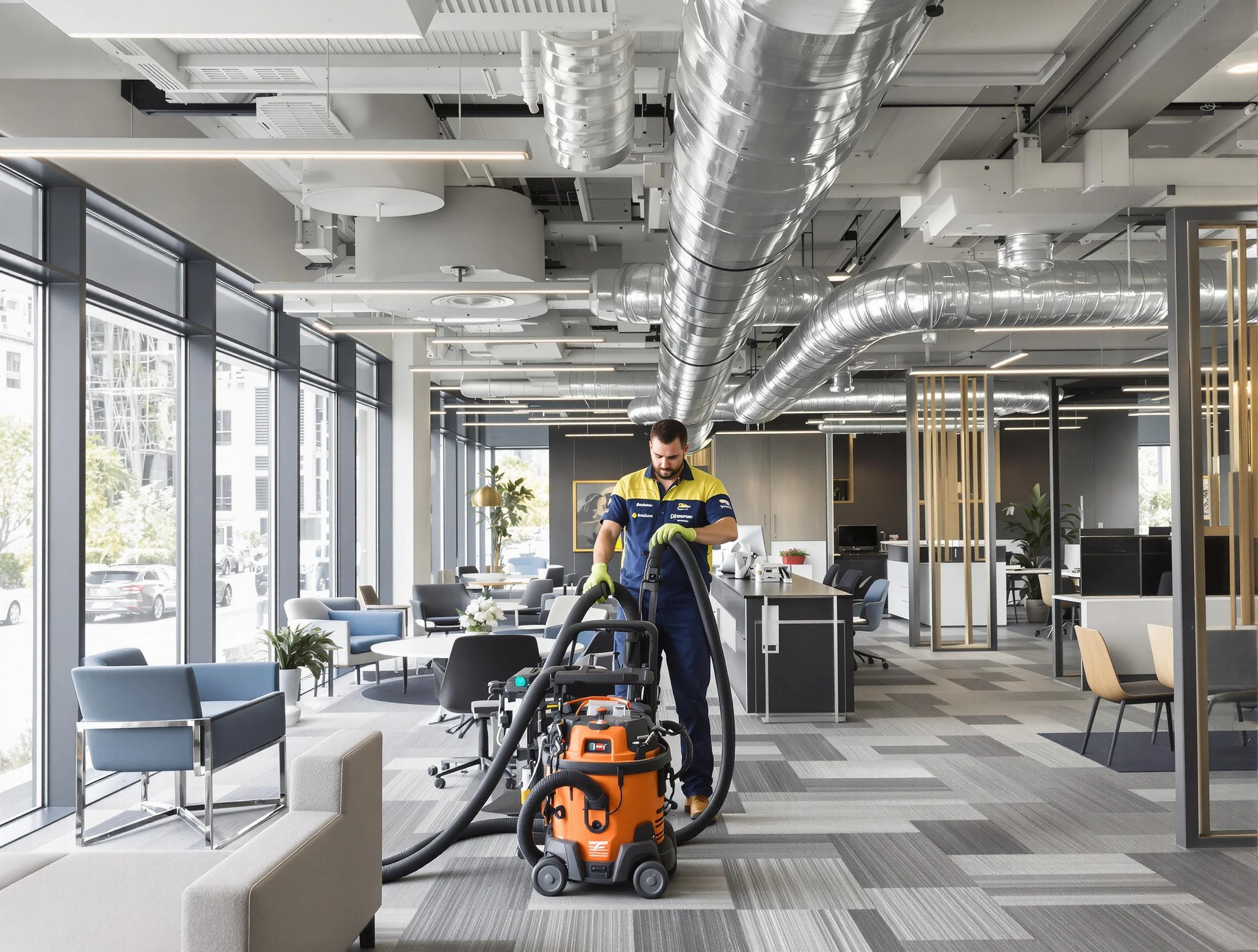 Hooper Air Duct Cleaning team performing thorough commercial duct cleaning at a Hooper business center